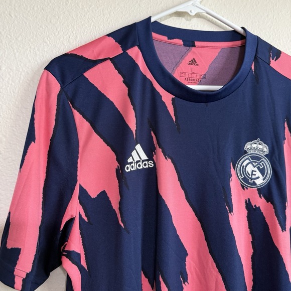 adidas Men's Size Large Dark Blue Short Sleeve Real Preshi Soccer Jersey Shirt - Picture 2 of 6